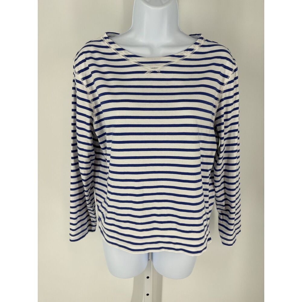 Alex Mill Blue & White Striped Long Sleeve Top | Boat Neck Casual Tee
